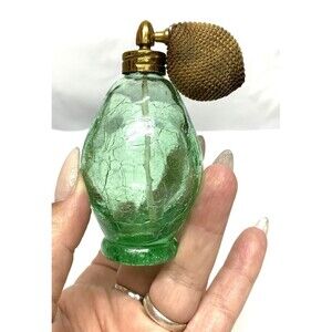 Rare~Vintage/Antique Uranium Atomizer Light Green Crackle Glass I.W.Rice Japan